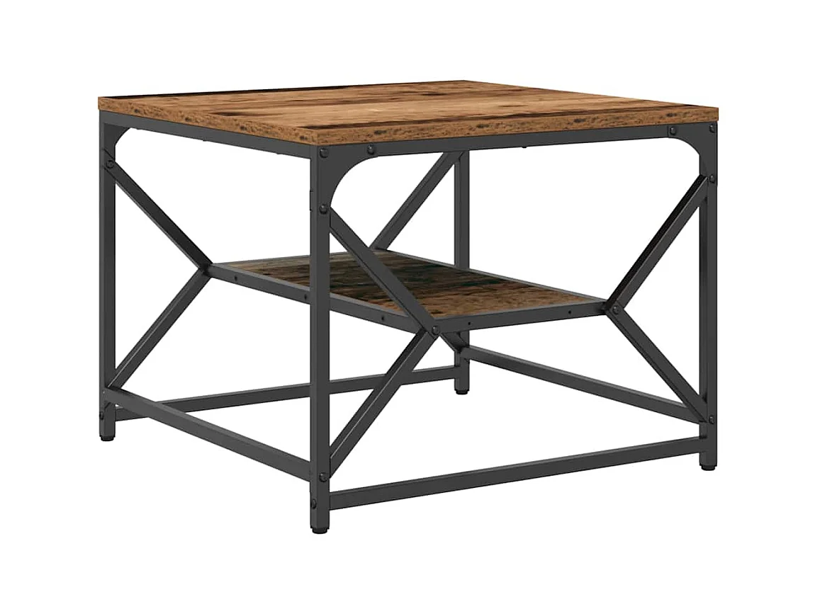 Table basse salon-Table d'appoint avec étagère en bois vieilli 51x50x40cm en bois technique SHL4381