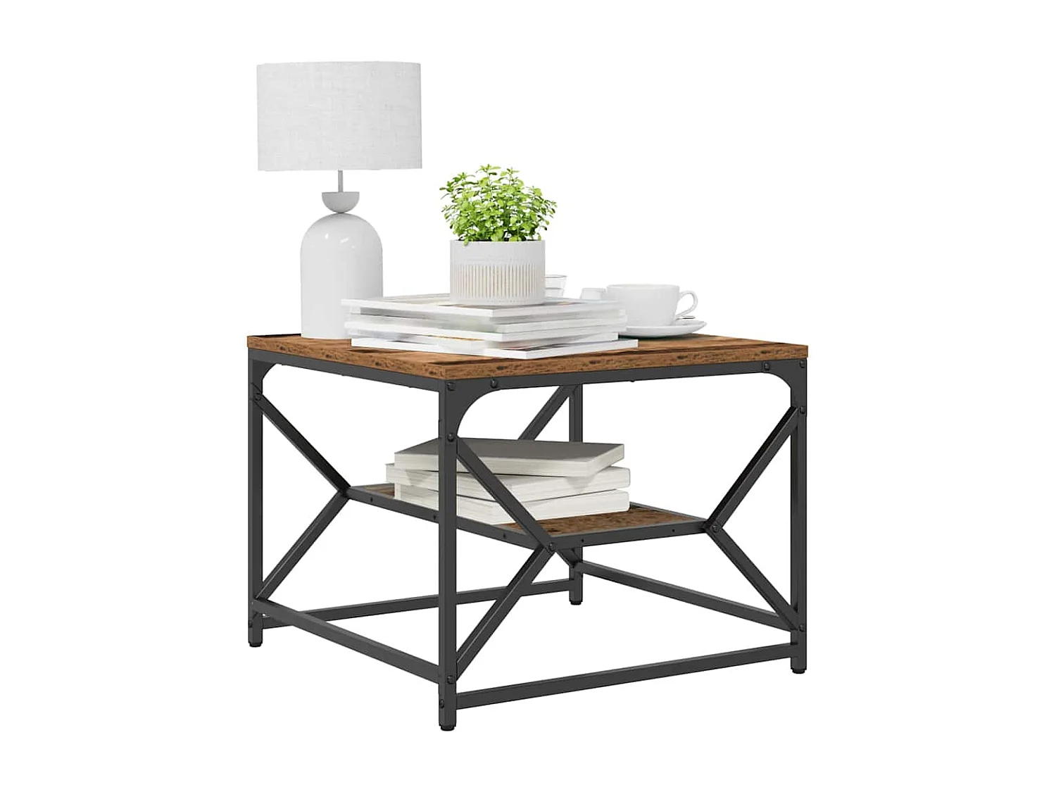 Salontafel | Koffietafel Oud hout 51 x 50 x 40 cm Engineered hout en staal