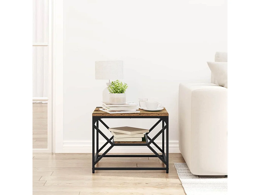 Salontafel | Koffietafel Oud hout 51 x 50 x 40 cm Engineered hout en staal