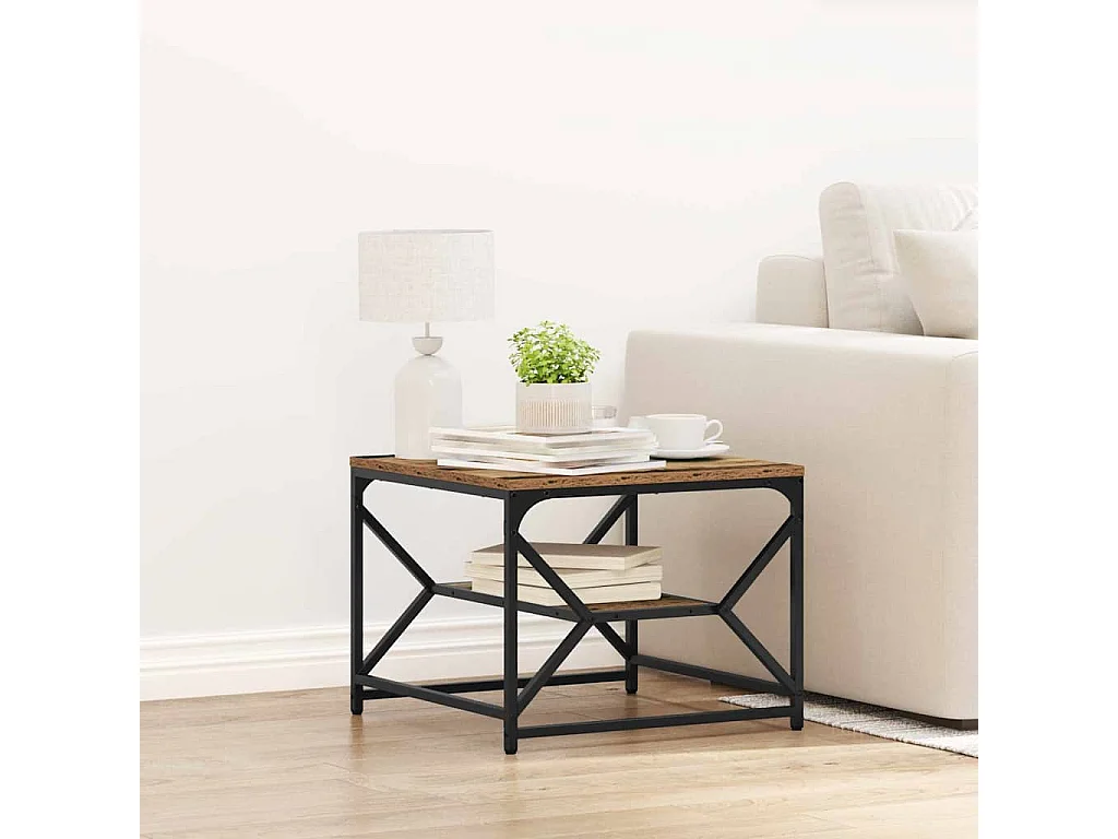 Salontafel | Koffietafel Oud hout 51 x 50 x 40 cm Engineered hout en staal