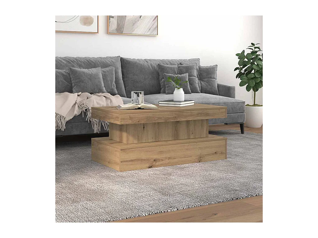 Table basse salon-Table d'appoint avec lumières LED chêne artisanal 90x50x40 cm SHL11650