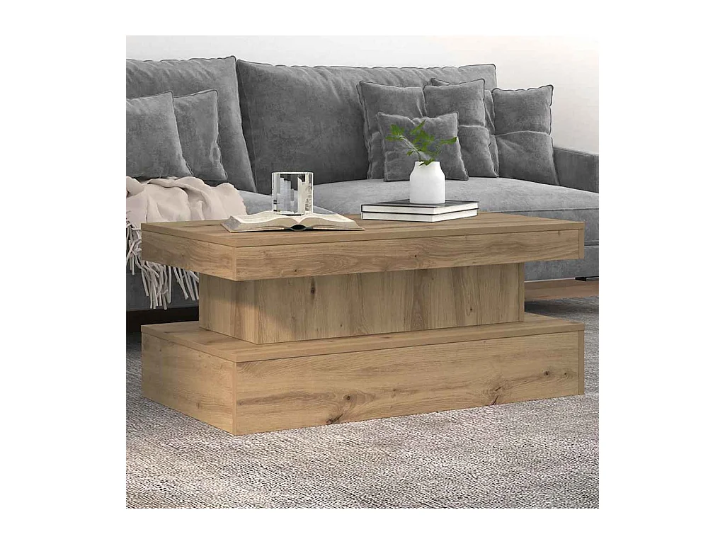 Table basse salon-Table d'appoint avec lumières LED chêne artisanal 90x50x40 cm SHL11650