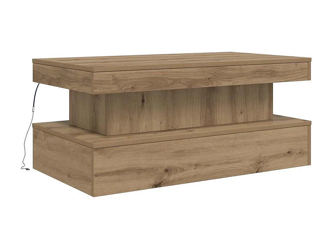 Tavolino da Salotto-Tavolino Basso con Luci LED Rovere Artigianale 90x50x40 cm SHL25941