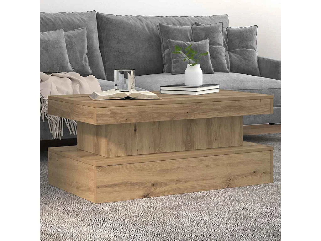 Tavolino da Salotto-Tavolino Basso con Luci LED Rovere Artigianale 90x50x40 cm SHL25941