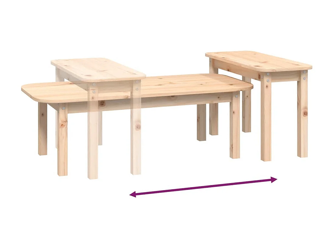 Couchtisch 2er Set-Beistelltisch Massivholz Kiefer SHL95983