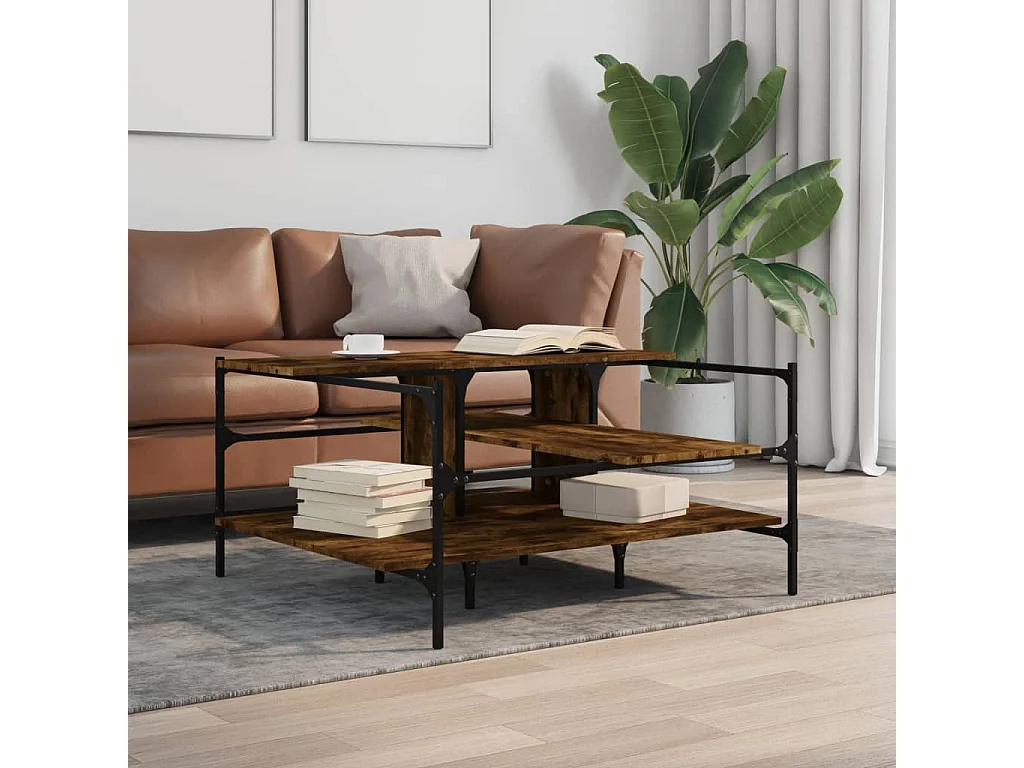 Couchtisch-Wohnzimmertisch-Beistelltische Räuchereiche 100x100x48,5 cm Holzwerkstoff SHL7869