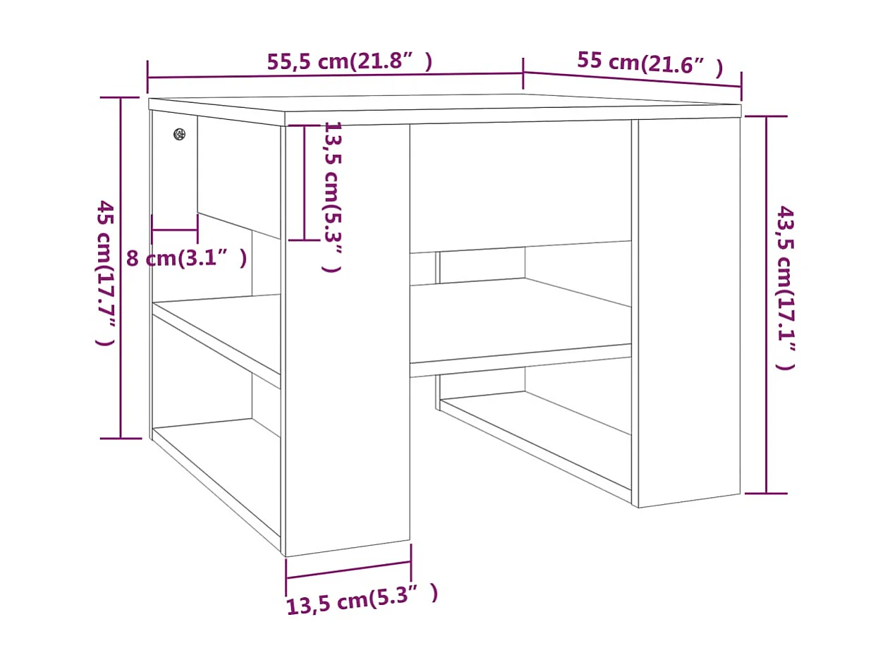 Couchtisch-Sofatisch-Beistelltische Räuchereiche 55,5x55x45 cm Holzwerkstoff SHL36358