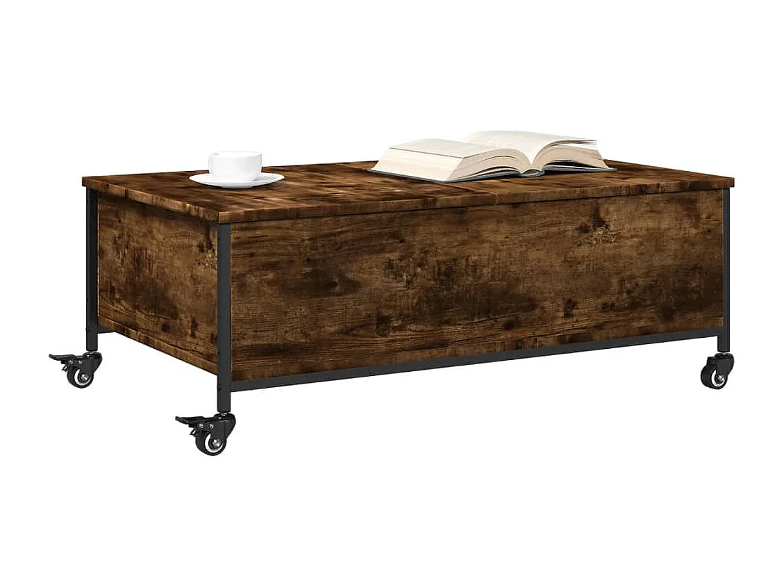Couchtisch-Wohnzimmertisch-Beistelltische mit Rollen Räuchereiche 91x55x34 cm Holzwerkstoff SHL99579