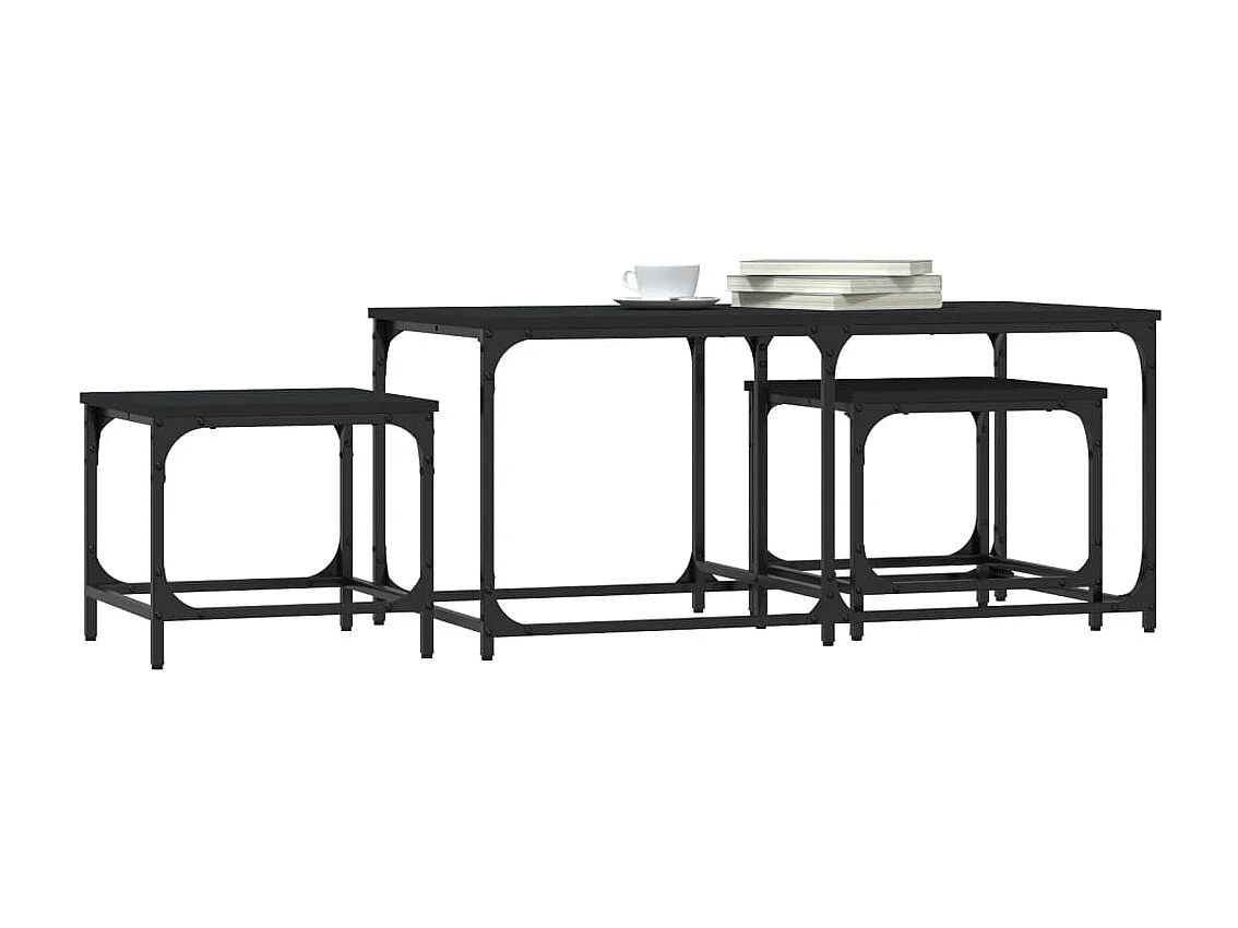 Couchtisch 3er Set-Satztische-Sofatisch Schwarz Holzwerkstoff SHL58060