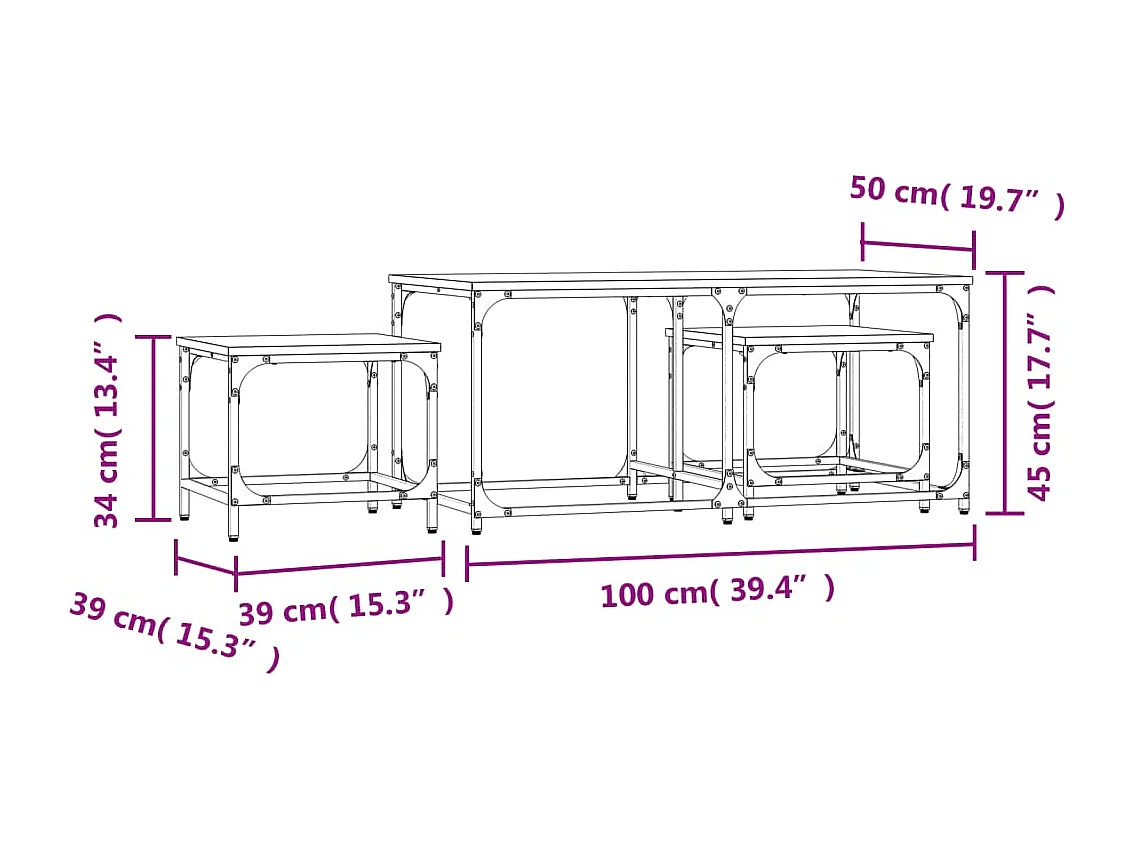 Couchtisch 3er Set-Satztische-Sofatisch Schwarz Holzwerkstoff SHL58060