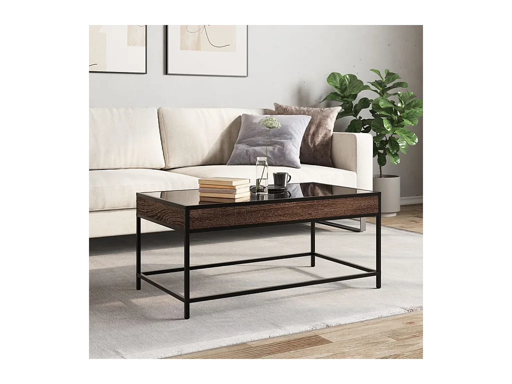 Mesa de centro-Mesa auxiliar madera de ingeniería roble ahumado 102x55,5x40cm SHL3497