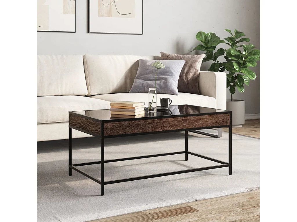 Couchtisch mit Infinity-LED | Beistelltische | Sofatisch Braun Eichen-Optik 90x50x41 cm SHL38619