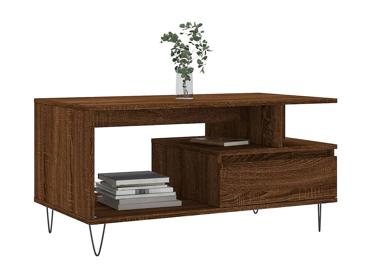 Mesa de centro | Mesa auxiliar y LED madera ingeniería gris hormigón 70x50x30cm SHL1865