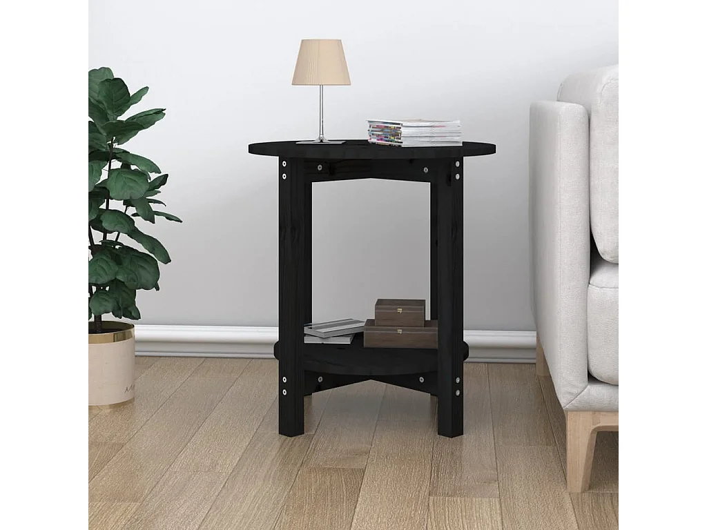 Mesa de centro | Mesa de apoio Ø 55x60 cm madeira de pinho maciça preto