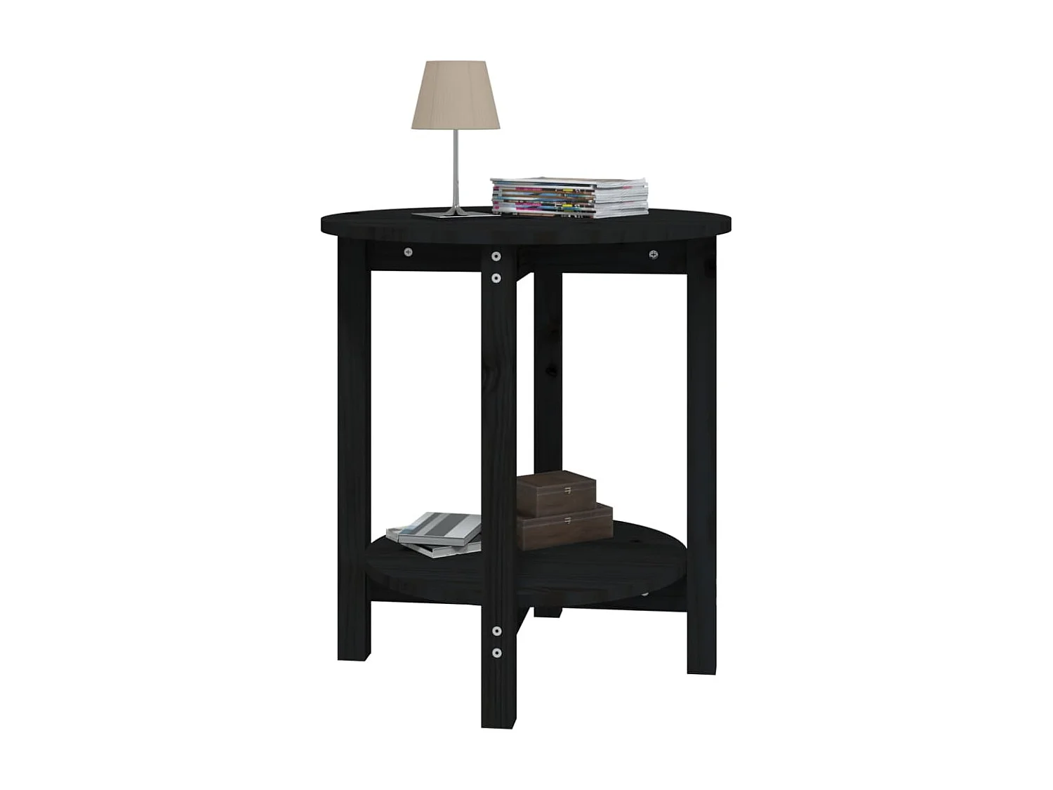 Couchtisch-Wohnzimmertisch-Beistelltische Schwarz Ø 55x60 cm Massivholz Kiefer SHL23926