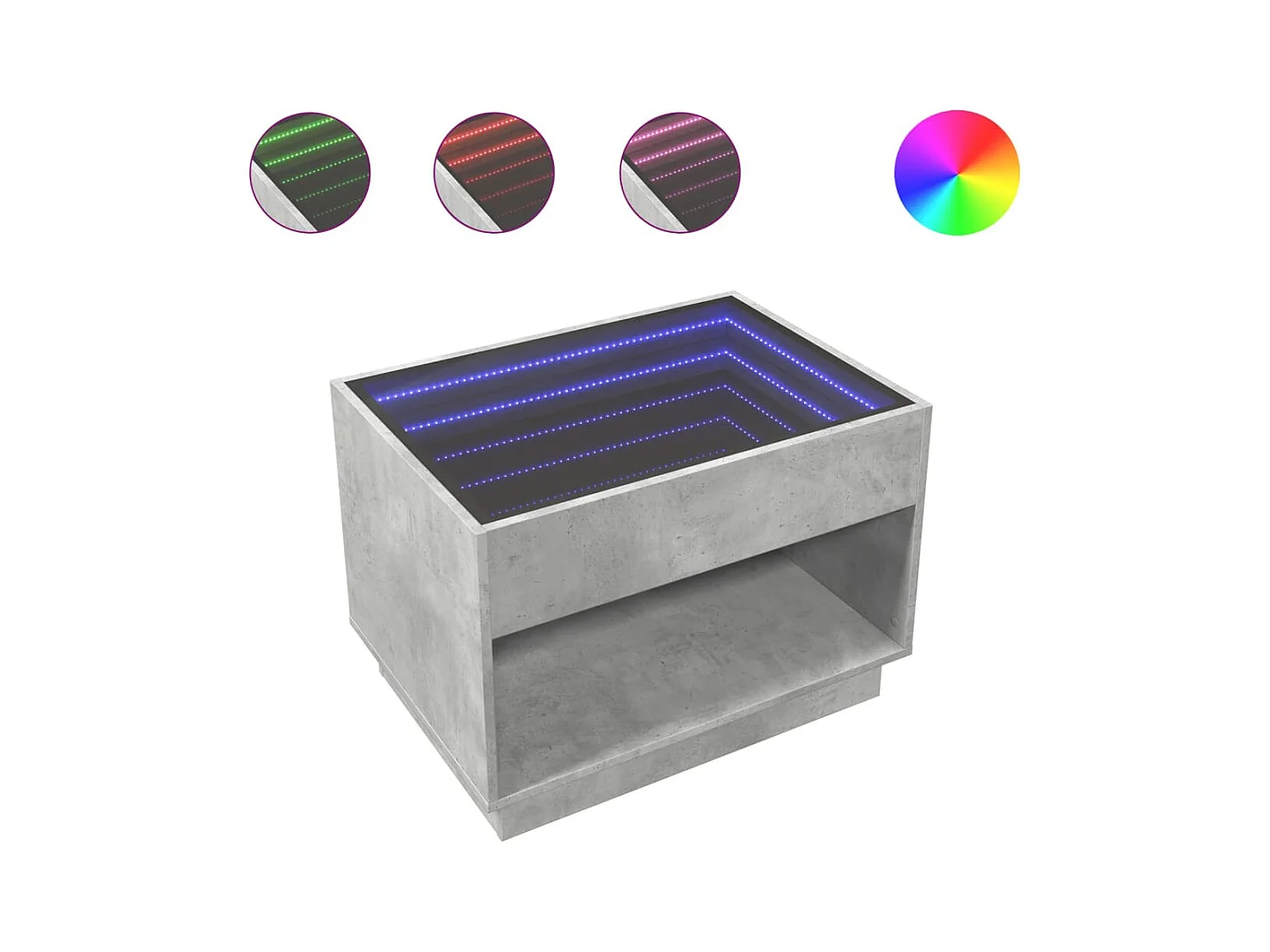 Table basse salon-Table d'appoint avec LED infini gris béton 70x50x50 cm SHL38079