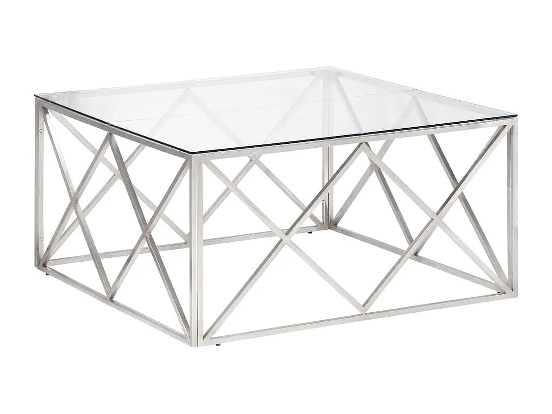 Table basse salon-Table d'appoint argenté acier inoxydable et verre trempé SHL2790