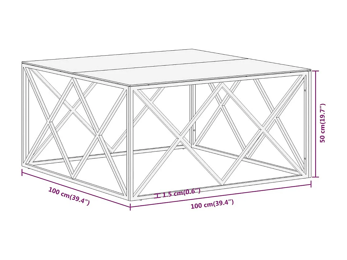Table basse salon-Table d'appoint argenté acier inoxydable et verre trempé SHL2790