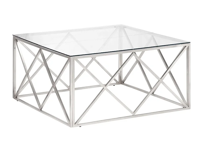 Table basse salon-Table d'appoint argenté acier inoxydable et verre trempé SHL2790