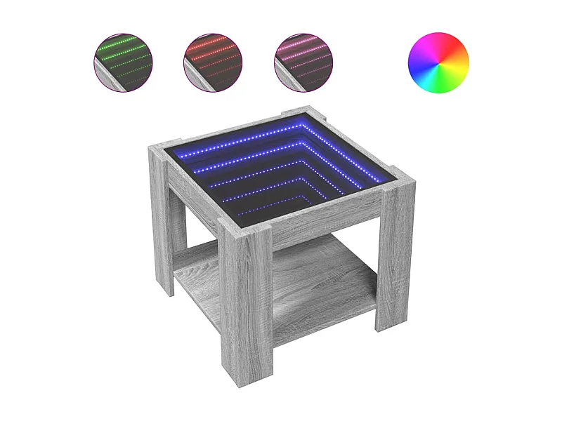 Salontafel | Bijzettafel met LED 53x53x45 cm bewerkt hout grijs sonoma eiken