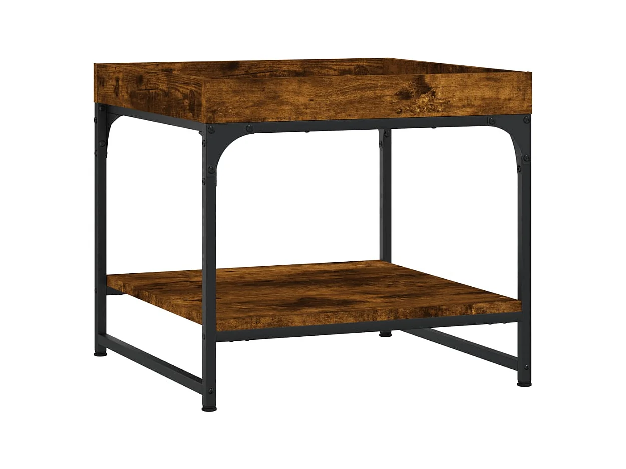 Mesa de centro | Mesa auxiliar y LED madera ingeniería marrón roble 50x50x45 cm SHL4668