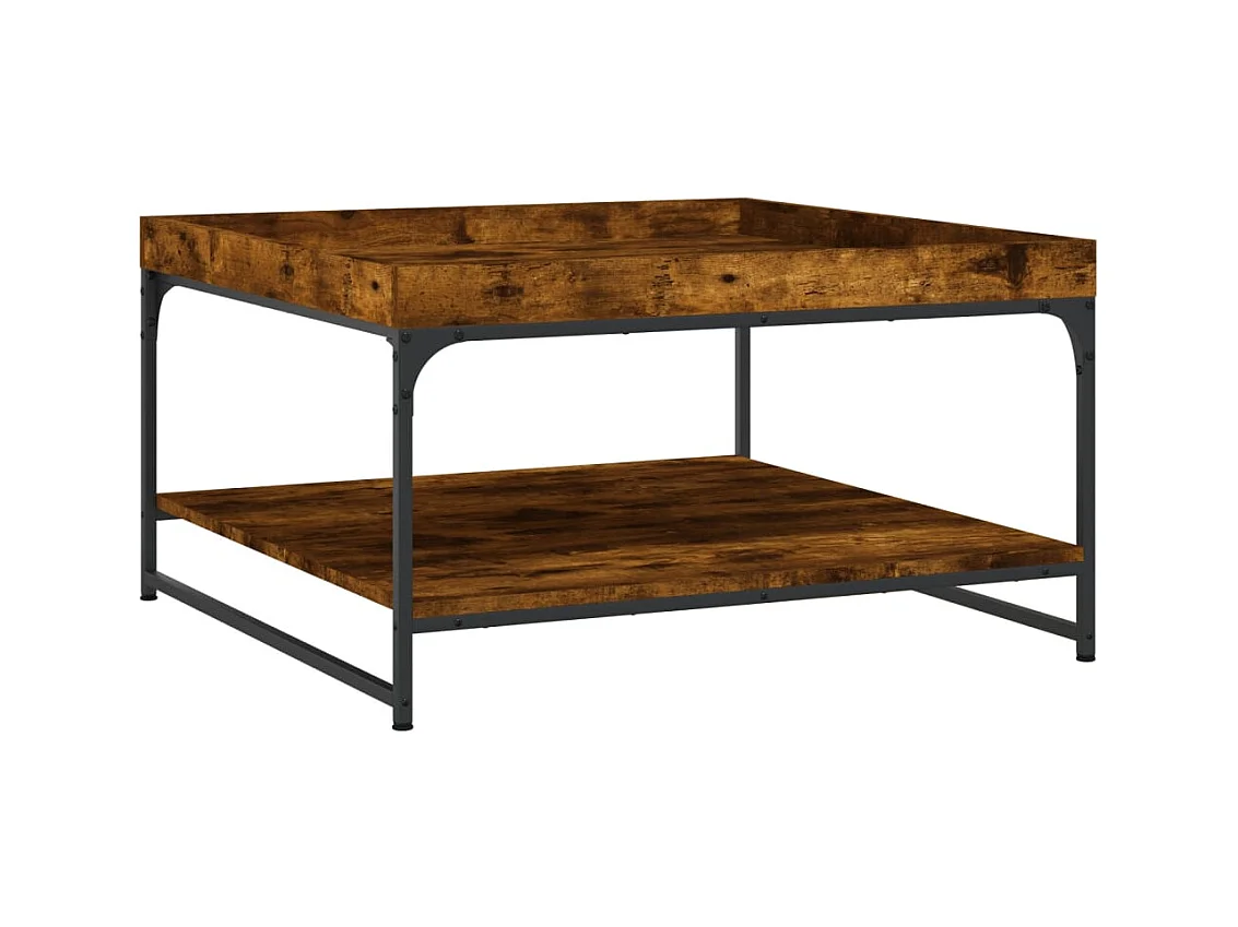 Table basse salon-Table d'appoint chêne fumé 80x80x45 cm bois d'ingénierie et fer SHL50071