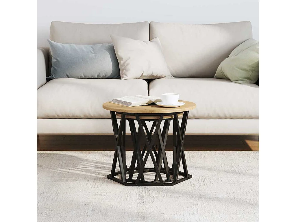 Couchtisch 2er Set-Sofatisch-Beistelltische Artisan-Eiche Ingenieure Holz und Stahl SHL34216