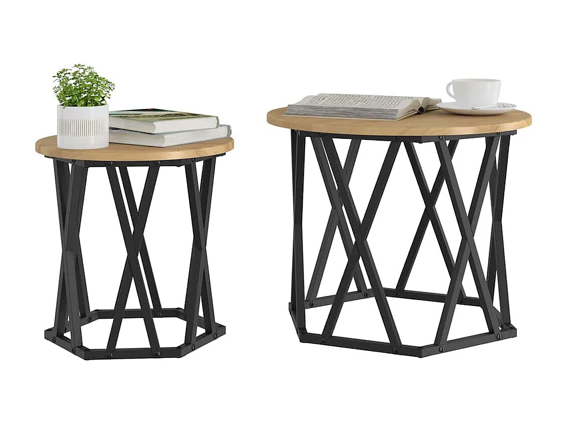 Salontafel - Bijzettafel - Koffietafel 2 pcs artisanaal eikenkleurig 50 x 50 x 40 cm