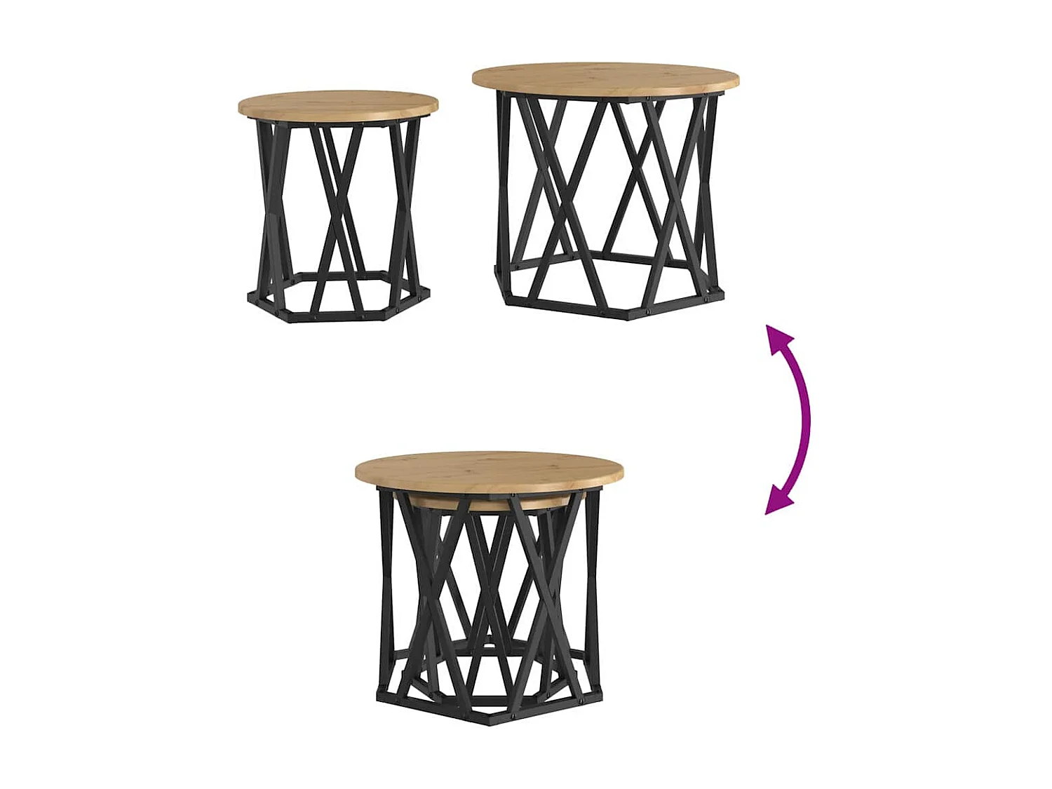 Salontafel - Bijzettafel - Koffietafel 2 pcs artisanaal eikenkleurig 50 x 50 x 40 cm