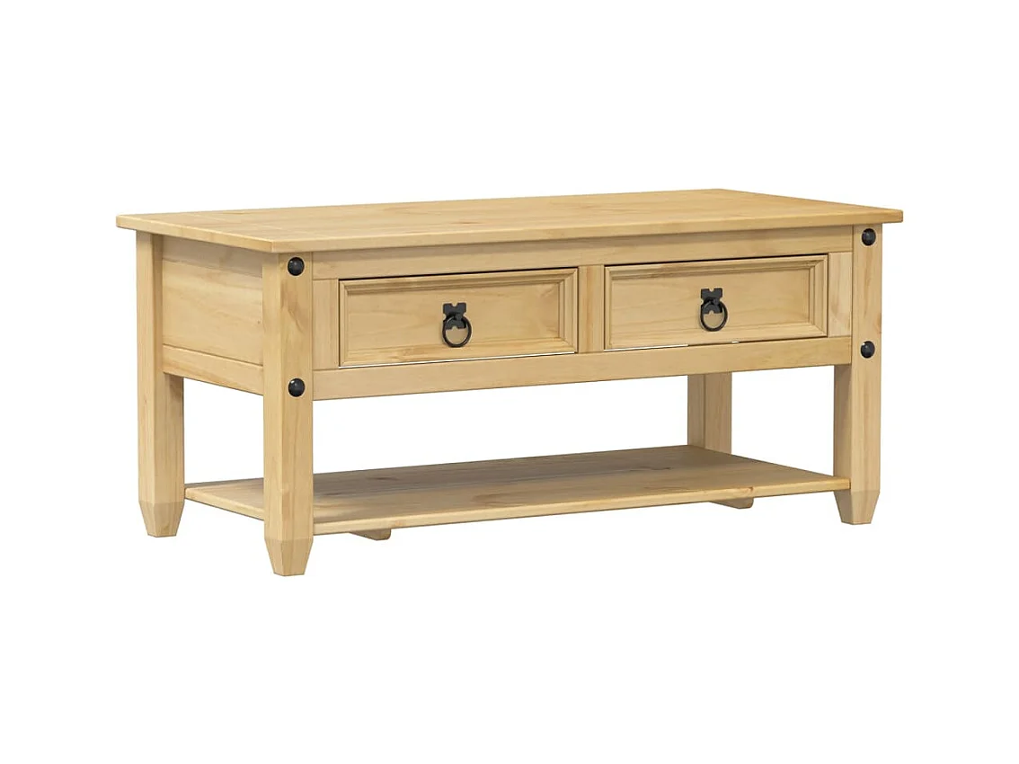Table basse salon-Table d'appoint avec tiroirs Corona 100x48x45 cm bois de pin massif SHL98993