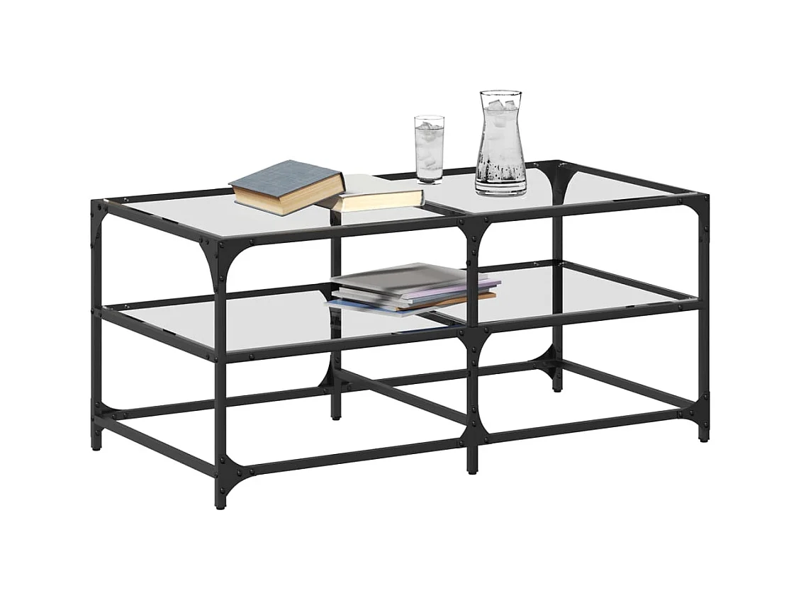 Table basse salon-Table d'appoint-dessus en verre transparent 98,5x50x45cm acier SHL82979