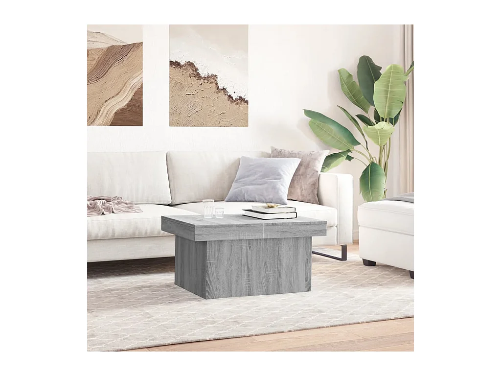 Mesa de centro-Mesa auxiliar de madera maciza de teca y polirresina 70x45 cm SHL3382