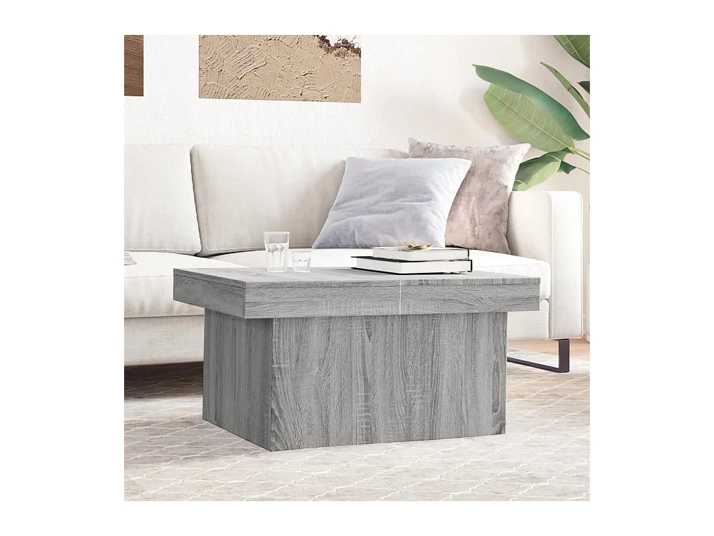 Mesa de centro-Mesa auxiliar de madera maciza de teca y polirresina 70x45 cm SHL3382