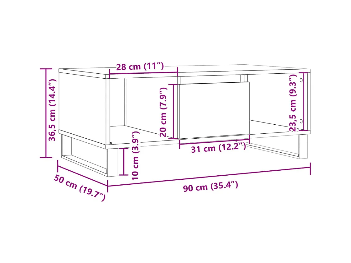 Table basse salon-Table à thé avec rangement vieux bois 90x50x36,5 cm bois d'ingénierie SHL86044