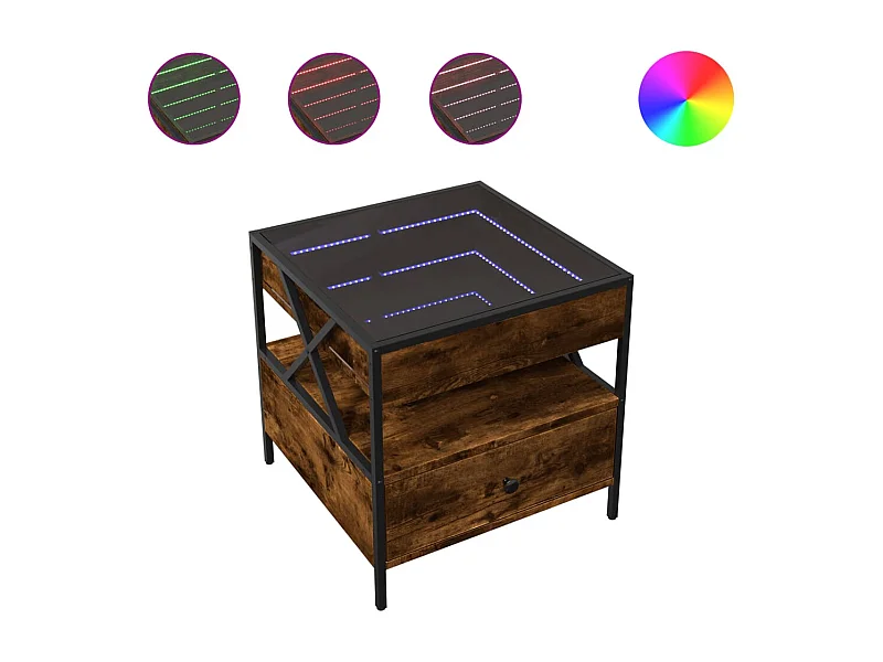 Mesa de centro | Mesa de apoio luzes LED Infinity 50x50x51 cm carvalho fumado