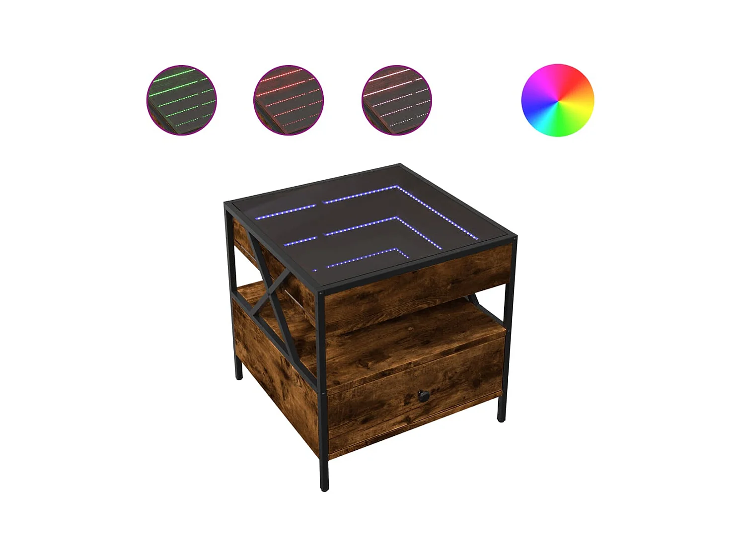 Table basse salon-Table d'appoint avec LED Infinity chêne fumé 50x50x51 cm SHL26907