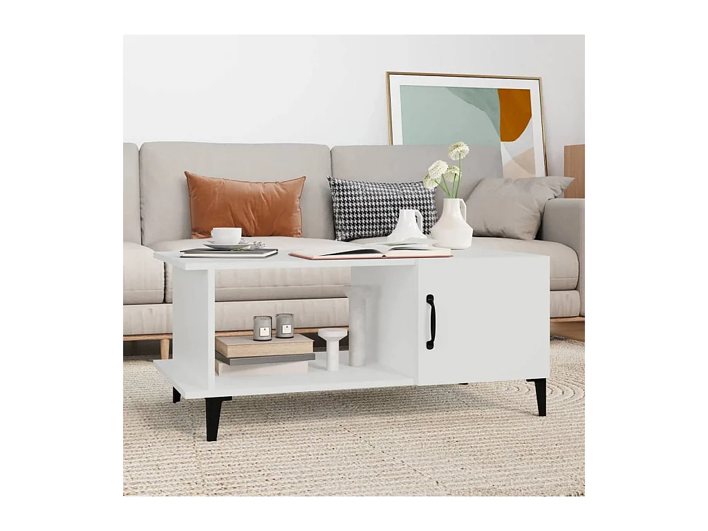 Mesa de centro | Mesa auxiliar madera contrachapada blanco 90x44,5x45 cm SHL4692