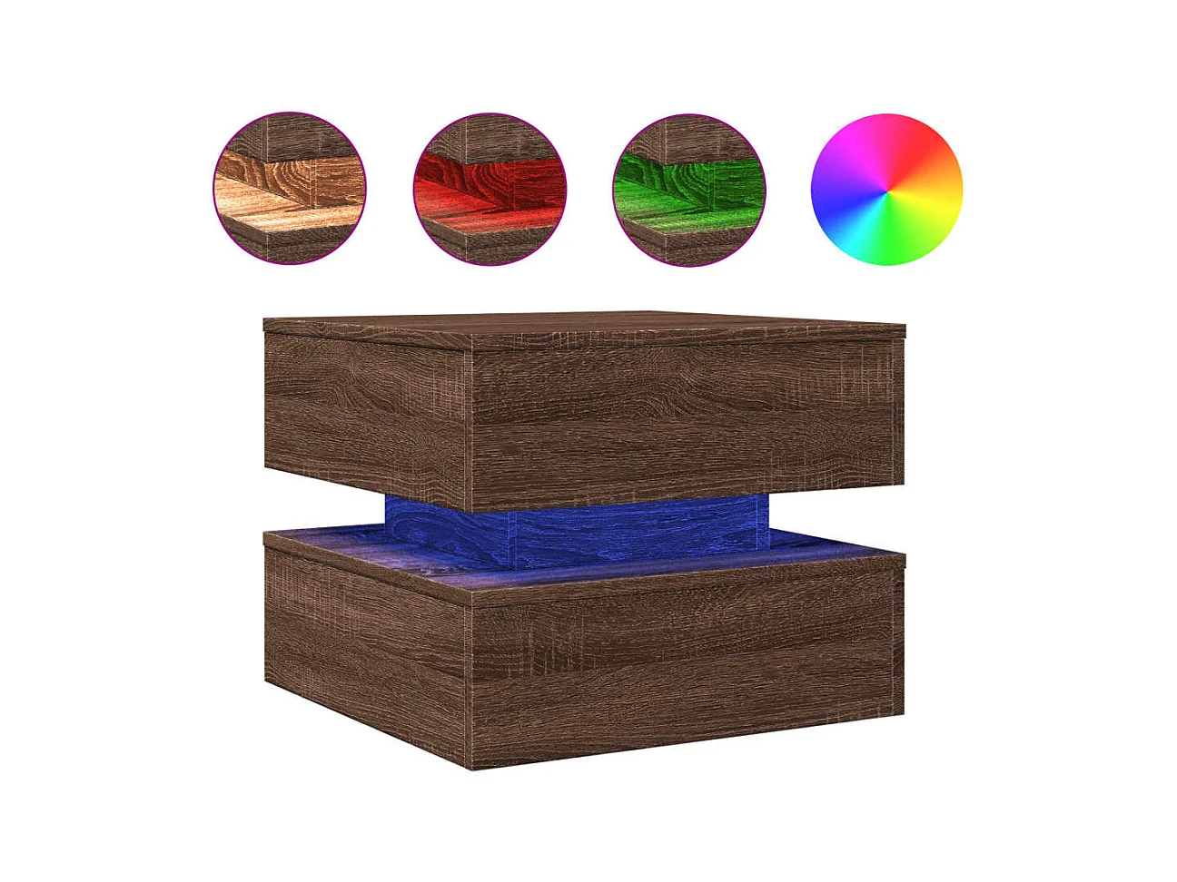 Table basse salon-Table d'appoint avec lumières LED chêne marron 50x50x40 cm SHL57423