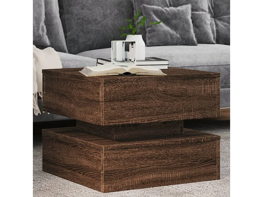 Table basse salon-Table d'appoint avec lumières LED chêne marron 50x50x40 cm SHL57423