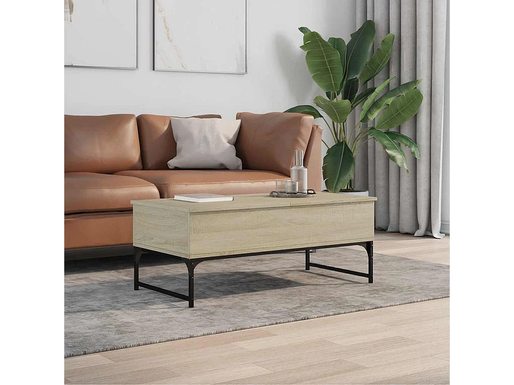 Couchtisch-Wohnzimmertisch-Beistelltische Sonoma-Eiche 100x50x40 cm Holzwerkstoff und Metall SHL43245