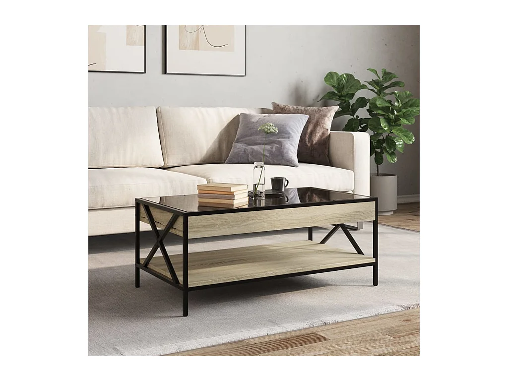 Mesa de centro-Mesa auxiliar madera de ingeniería roble ahumado 90x60x42,5 cm SHL743706