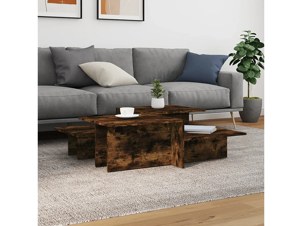 Couchtisch 2er Set-Sofatisch-Beistelltische Räuchereiche Holzwerkstoff SHL23933