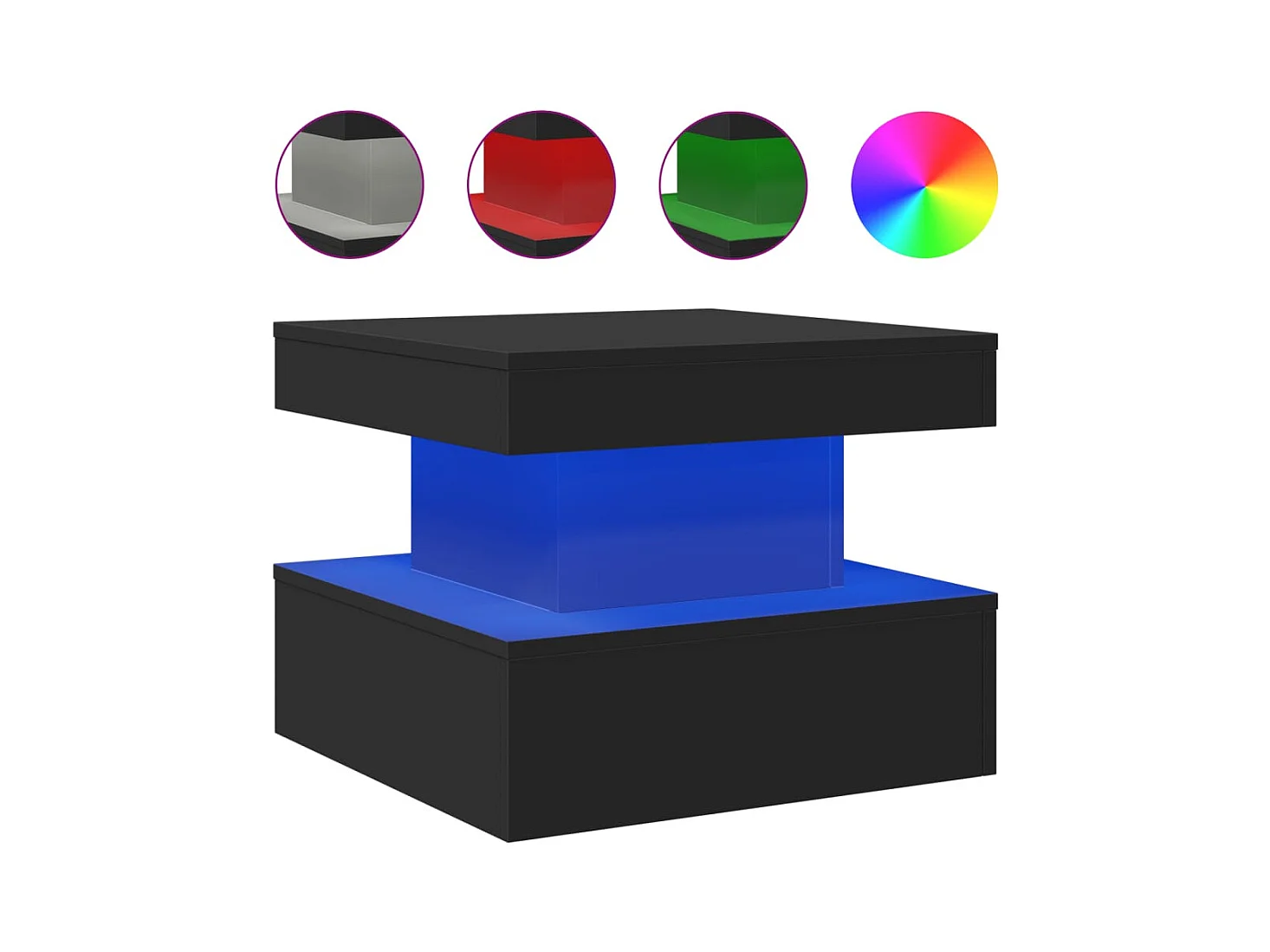 Mesa de centro | Mesa de apoio com luzes LED 50x50x40 cm preto