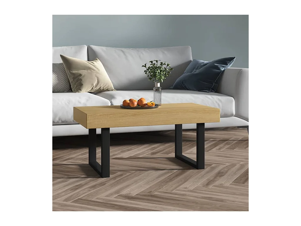 Table basse salon-Table d'appoint Marron clair et noir 90x45x40 cm MDF et fer SHL20420