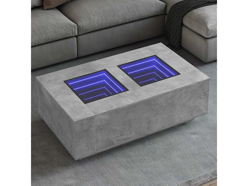 Couchtisch-Wohnzimmertisch-Beistelltische mit Infinity-LED Betongrau 116x69x40 cm SHL14702