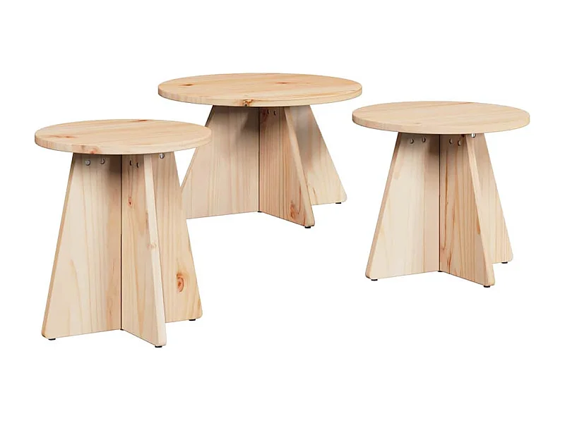 Salontafel Set van 3 | Woonkamertafel | Bijzettafel Naturel 49 x 49 x 30 cm Massief grenenhout