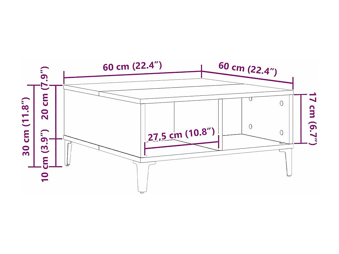 Couchtisch-Wohnzimmertisch-Beistelltische Altholz 60x60x30 cm SHL11226