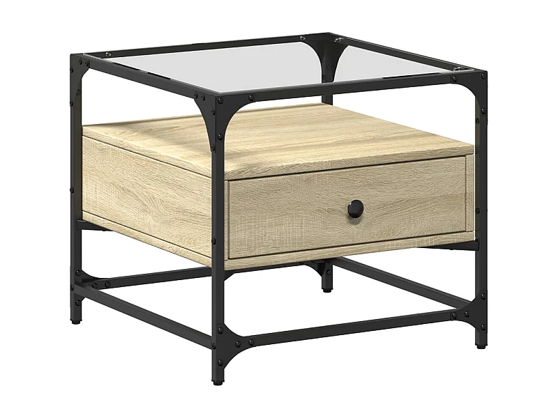 Table basse salon-Table d'appoint-dessus en verre chêne sonoma 50x50x45 cm acier SHL15937
