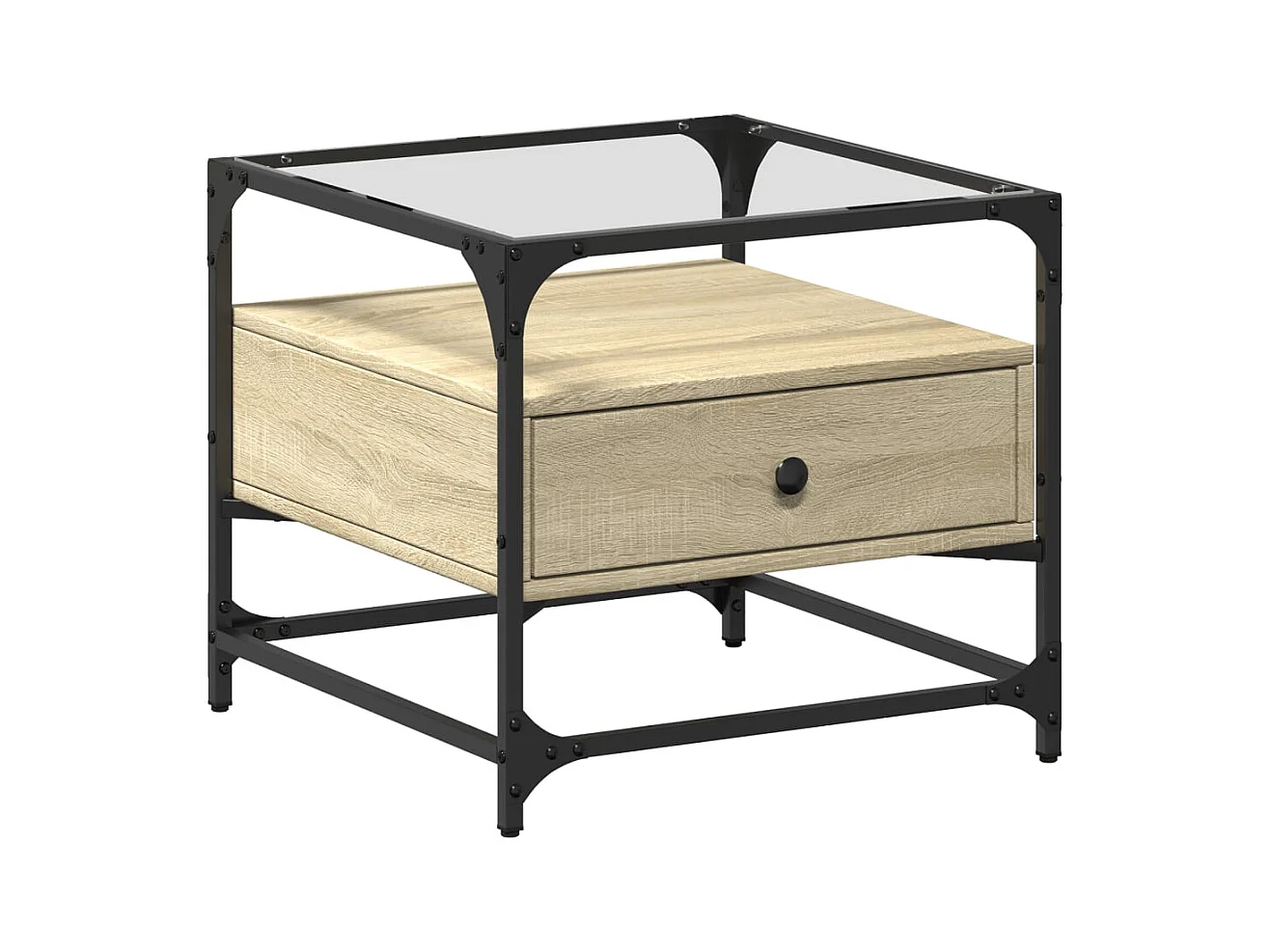 Table basse salon-Table d'appoint-dessus en verre chêne sonoma 50x50x45 cm acier SHL15937
