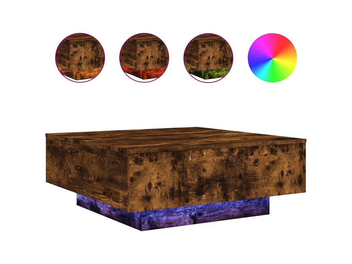 Table basse salon-Table d'appoint avec lumières LED chêne fumé 80x80x31 cm SHL96924